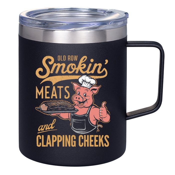 Old Row Smokin Meats And Clapping Cheeks Funny 12oz Stainless Steel Coffee Mug