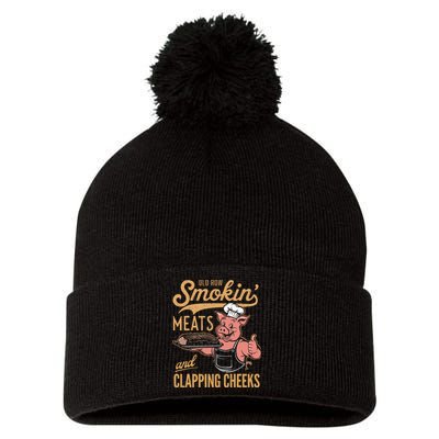 Old Row Smokin Meats And Clapping Cheeks Funny Pom Pom 12in Knit Beanie