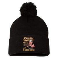Old Row Smokin Meats And Clapping Cheeks Funny Pom Pom 12in Knit Beanie