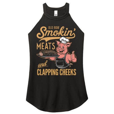 Old Row Smokin Meats And Clapping Cheeks Funny Women's Perfect Tri Rocker Tank