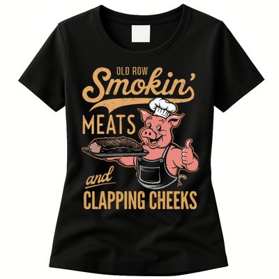 Old Row Smokin Meats And Clapping Cheeks Funny Womens T-Shirt