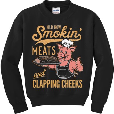Old Row Smokin Meats And Clapping Cheeks Funny Kids Sweatshirt