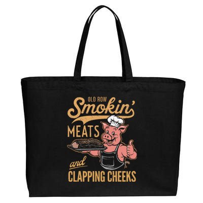 Old Row Smokin Meats And Clapping Cheeks Funny Cotton Canvas Jumbo Tote