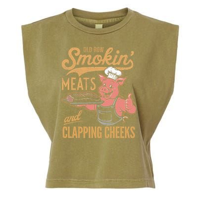 Old Row Smokin Meats And Clapping Cheeks Funny Garment-Dyed Women's Muscle Tee
