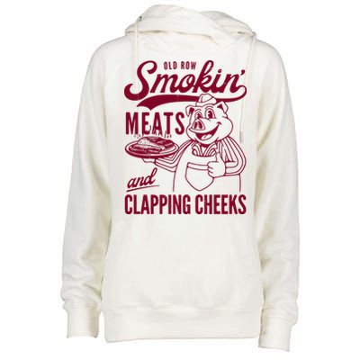 Old Row Smokin Meats And Clapping Cheeks Womens Funnel Neck Pullover Hood