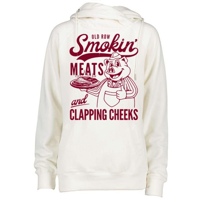 Old Row Smokin Meats And Clapping Cheeks Womens Funnel Neck Pullover Hood