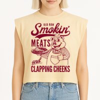 Old Row Smokin Meats And Clapping Cheeks Garment-Dyed Women's Muscle Tee