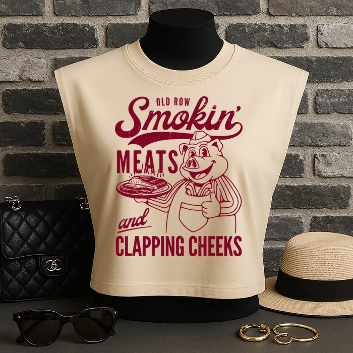 Old Row Smokin Meats And Clapping Cheeks Garment-Dyed Women's Muscle Tee