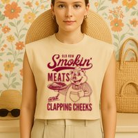 Old Row Smokin Meats And Clapping Cheeks Garment-Dyed Women's Muscle Tee