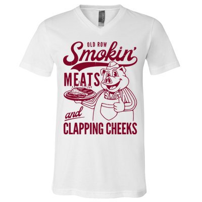 Old Row Smokin Meats And Clapping Cheeks V-Neck T-Shirt