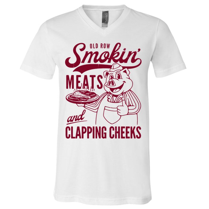 Old Row Smokin Meats And Clapping Cheeks V-Neck T-Shirt