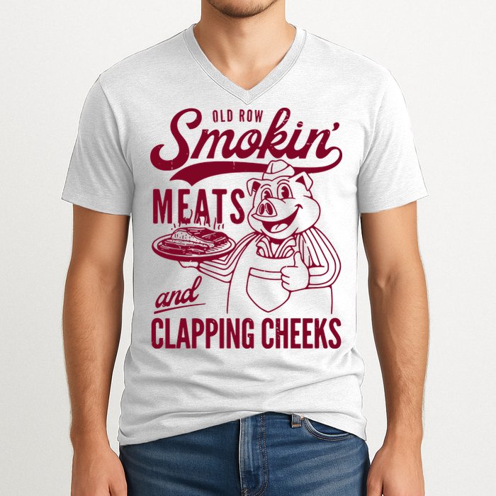 Old Row Smokin Meats And Clapping Cheeks V-Neck T-Shirt