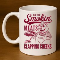 Old Row Smokin Meats And Clapping Cheeks 11oz C Handle Ceramic Mug