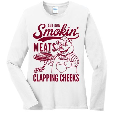 Old Row Smokin Meats And Clapping Cheeks Ladies Long Sleeve Shirt