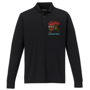 Old Row Smokin Meats And Clapping Cheeks Funny Gift Performance Long Sleeve Polo