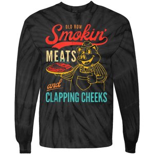 Old Row Smokin Meats And Clapping Cheeks Funny Gift Tie-Dye Long Sleeve Shirt