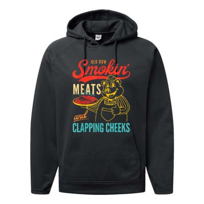 Old Row Smokin Meats And Clapping Cheeks Performance Fleece Hoodie