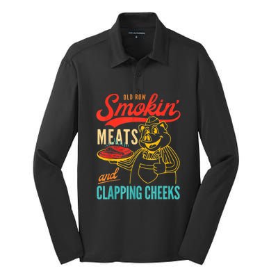 Old Row Smokin Meats And Clapping Cheeks Silk Touch Performance Long Sleeve Polo