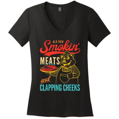 Old Row Smokin Meats And Clapping Cheeks Women's V-Neck T-Shirt