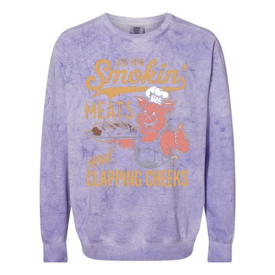 Old Row Smokin Meats And Clapping Cheeks Funny Colorblast Crewneck Sweatshirt