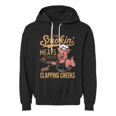 Old Row Smokin Meats And Clapping Cheeks Funny Garment-Dyed Fleece Hoodie