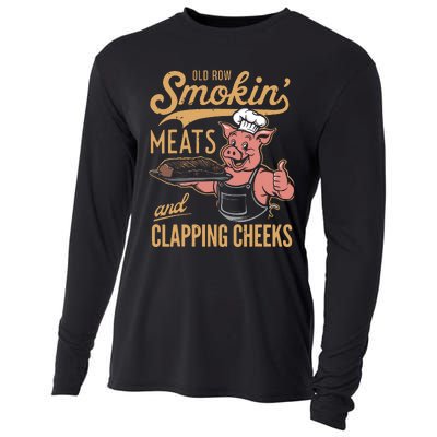 Old Row Smokin Meats And Clapping Cheeks Funny Cooling Performance Long Sleeve Crew