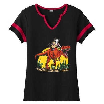 Opossum Riding T Rex Dinosaur Ladies Halftime Notch Neck Tee