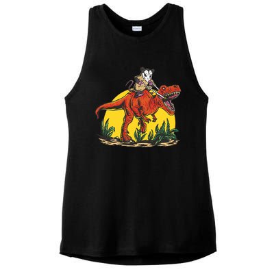 Opossum Riding T Rex Dinosaur Ladies PosiCharge Tri-Blend Wicking Tank