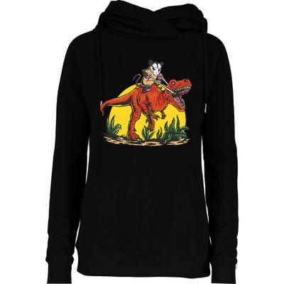 Opossum Riding T Rex Dinosaur Womens Funnel Neck Pullover Hood