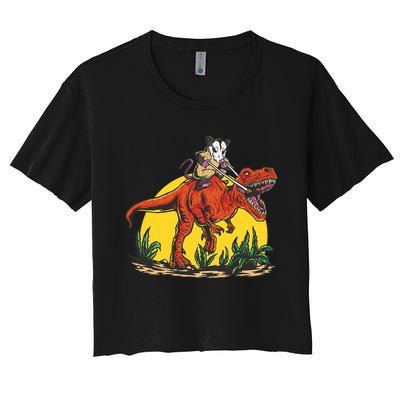 Opossum Riding T Rex Dinosaur Women's Crop Top Tee