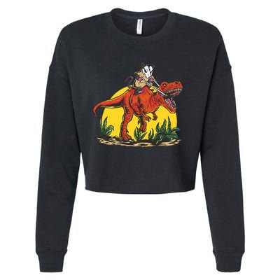 Opossum Riding T Rex Dinosaur Cropped Pullover Crew