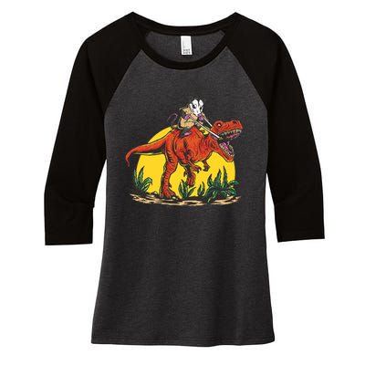 Opossum Riding T Rex Dinosaur Women's Tri-Blend 3/4-Sleeve Raglan Shirt