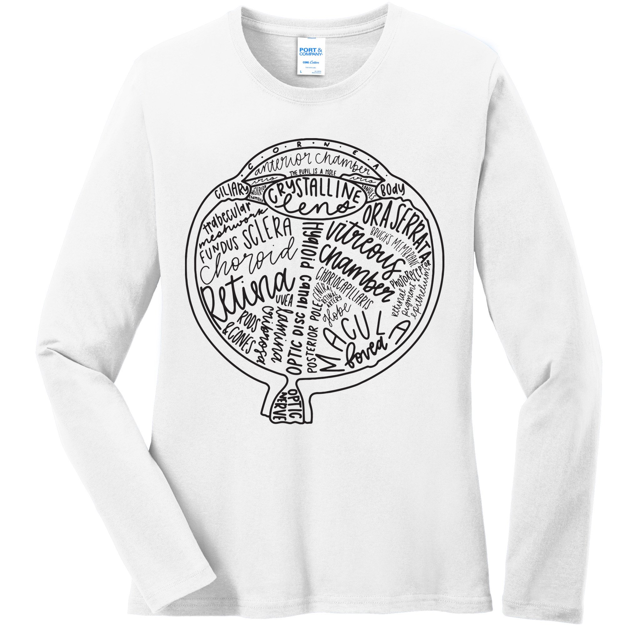 Optometrist Retina Tech Eyeball Anatomy Optician Eye Doctor Ladies Long Sleeve Shirt
