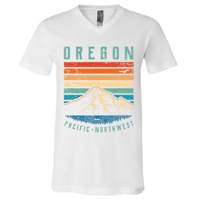 Oregon Retro T Vintage Portland Home State Mountains V-Neck T-Shirt