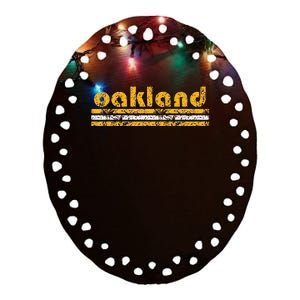 Oakland Retro Three Stripe Weathered Green Ceramic Oval Ornament