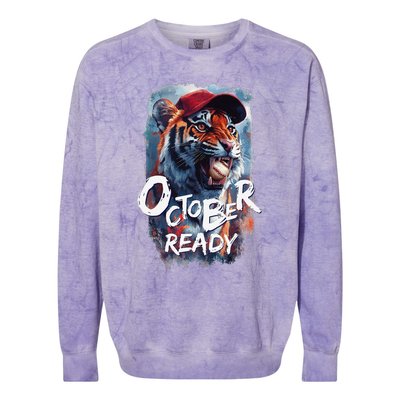 October Ready Tiger Baseball Sports Playoffs Colorblast Crewneck Sweatshirt