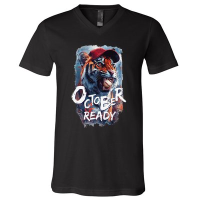 October Ready Tiger Baseball Sports Playoffs V-Neck T-Shirt