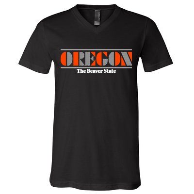 Oregon Retro The Beaver State Logo V-Neck T-Shirt