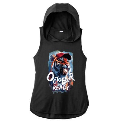 October Ready Tiger Baseball Sports Playoffs Ladies PosiCharge Tri-Blend Wicking Draft Hoodie Tank