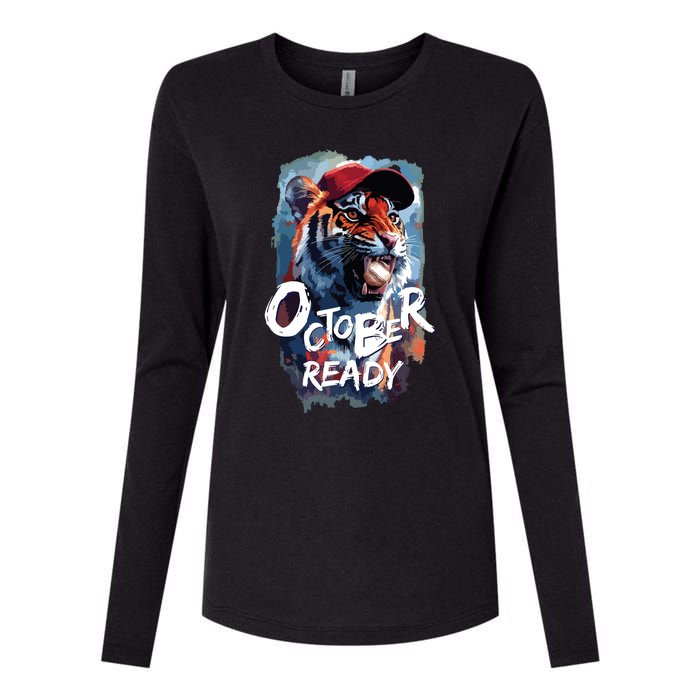 October Ready Tiger Baseball Sports Playoffs Womens Cotton Relaxed Long Sleeve T-Shirt