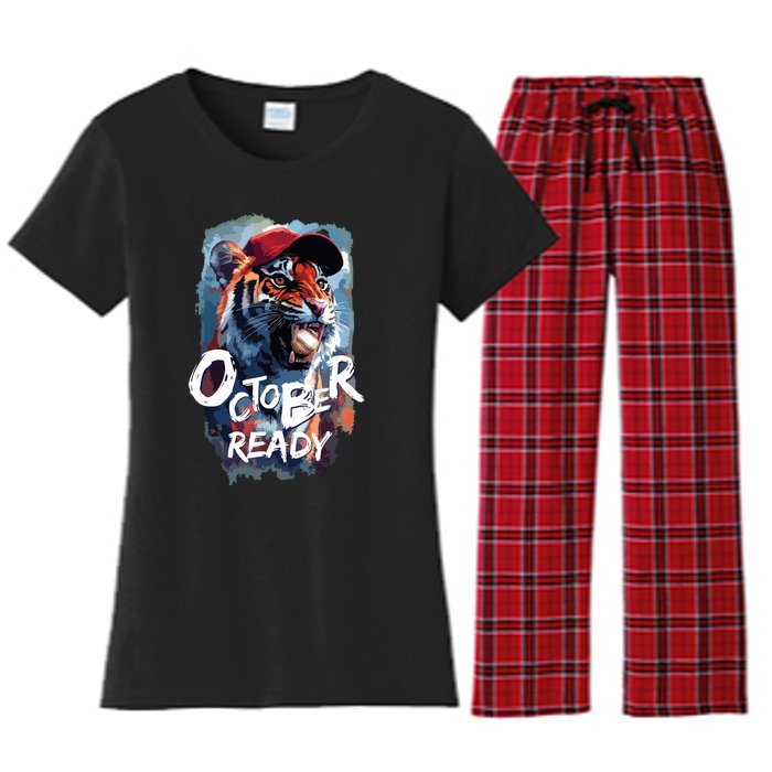 October Ready Tiger Baseball Sports Playoffs Women's Flannel Pajama Set