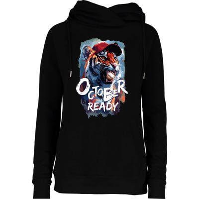 October Ready Tiger Baseball Sports Playoffs Womens Funnel Neck Pullover Hood