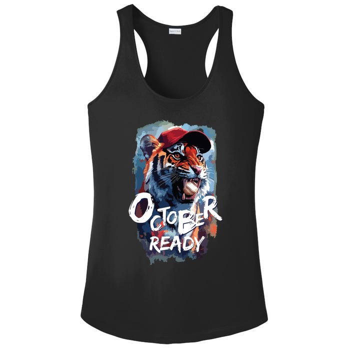 October Ready Tiger Baseball Sports Playoffs Ladies PosiCharge Competitor Racerback Tank