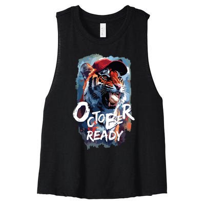 October Ready Tiger Baseball Sports Playoffs Women's Racerback Cropped Tank