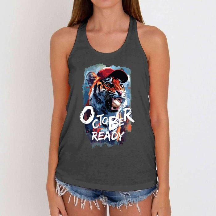 October Ready Tiger Baseball Sports Playoffs Women's Knotted Racerback Tank