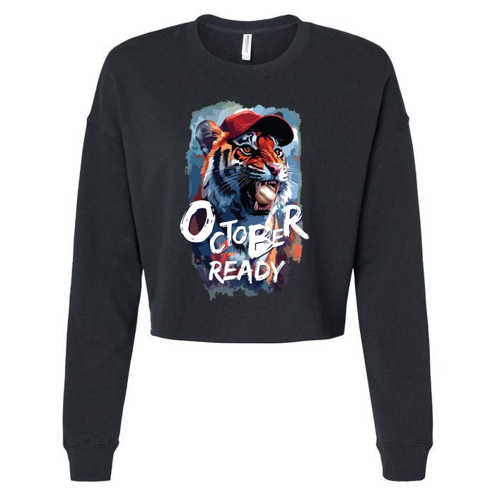 October Ready Tiger Baseball Sports Playoffs Cropped Pullover Crew