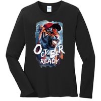 October Ready Tiger Baseball Sports Playoffs Ladies Long Sleeve Shirt