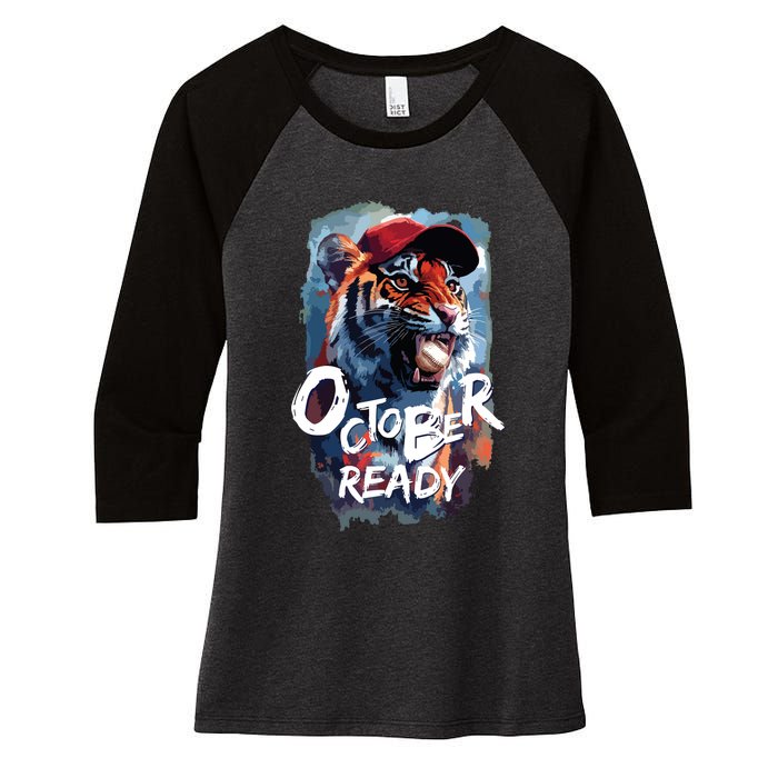 October Ready Tiger Baseball Sports Playoffs Women's Tri-Blend 3/4-Sleeve Raglan Shirt