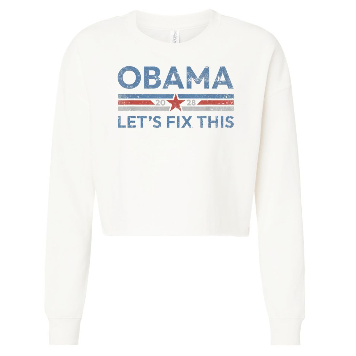 Obama Retro Vintage Patriotic 2028 Political Protest Rally Cropped Pullover Crew