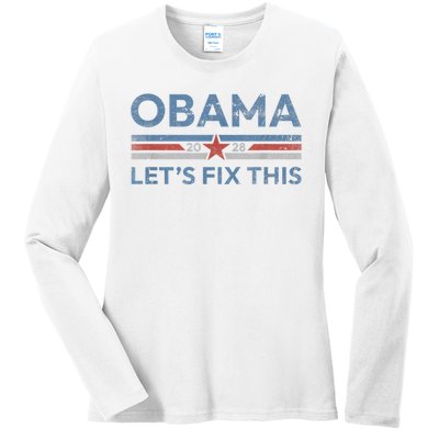 Obama Retro Vintage Patriotic 2028 Political Protest Rally Ladies Long Sleeve Shirt